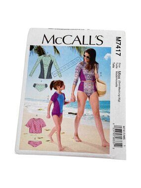 McCalls M7417 Sleeved‎ Swimsuits Size S M L XL Sewing Pattern UNCUT Woman & Girl